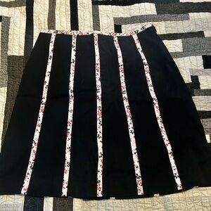 Talbots cotton/spandex black A-line skirt with white and pink detailing
